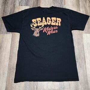 Seager Western Wear Black Short Sleeve T Shirt Deer Size Medium Cowboy Hunting